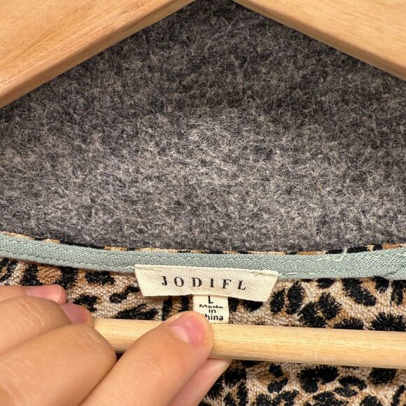 Jodifl T-Shirt Women L Large Gray Animal Print Short Sleeve Linen Round Neck - Picture 3 of 7